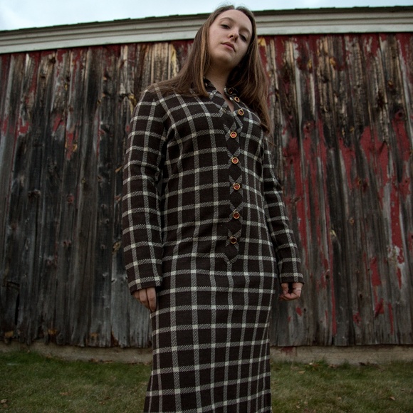 Brown Plaid Dress - Size 10 (Vintage) - Picture 3 of 4